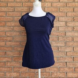 EXPRESS Fitted Blue Cap Sleeve Blouse Size M